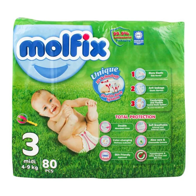 molfix diaper no. 3, midi, mega pack, 4 9 kg, 80 pack image2