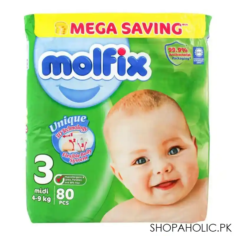 molfix diaper no. 3, midi, mega pack, 4 9 kg, 80 pack main image