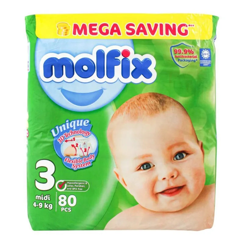 molfix diaper no. 3, midi, mega pack, 4 9 kg, 80 pack main image