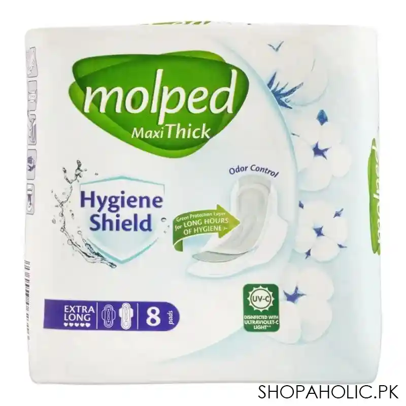 molped maxi thick hygiene shield pads, extra long, 8 pack main image