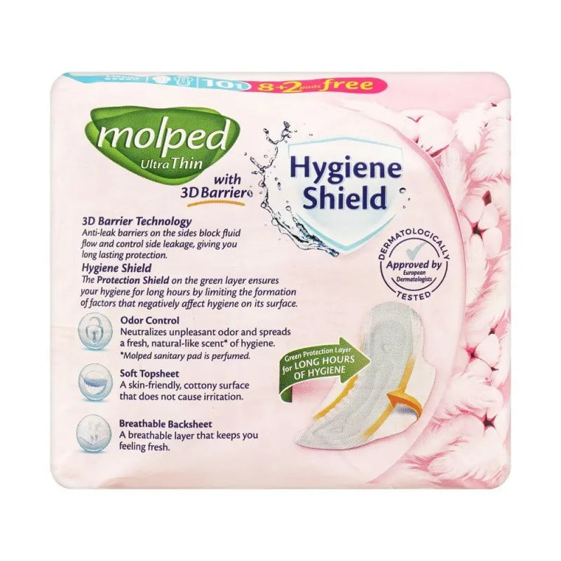 molped ultra thin hygiene shield with 3d barrier long sanitary pads, 8+2 image2