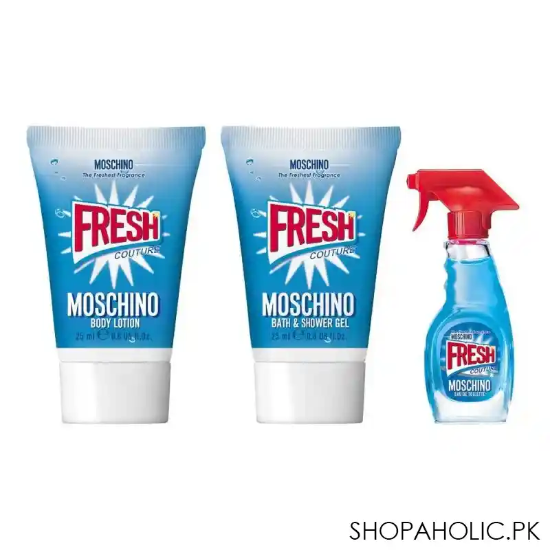 moschino fresh couture mini set eau de toilette 5ml + body lotion 25ml + shower gel, 25ml main image