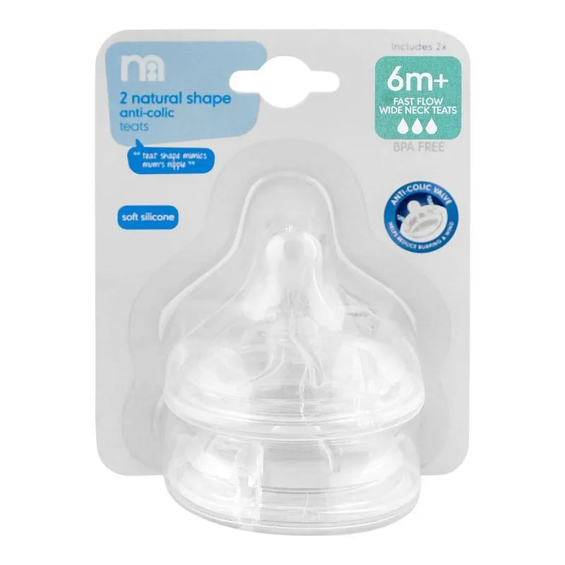 mothercare 2 natural shape anti colic teats fast flow 6m+ 2 pack, mg529 main image