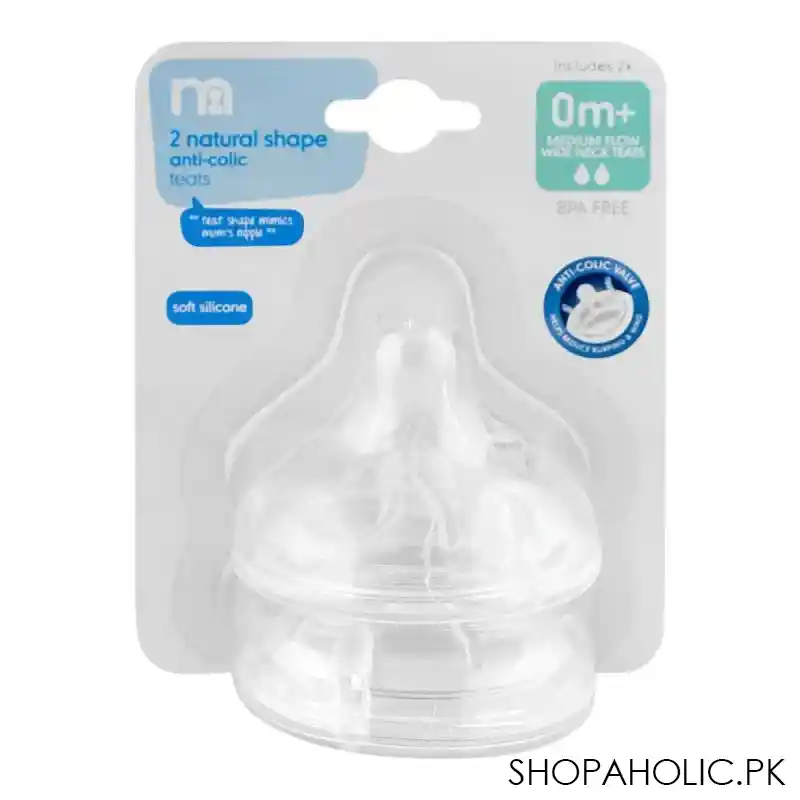 mothercare 2 natural shape anti colic teats medium 0m+ 2 pack, mg528 main image