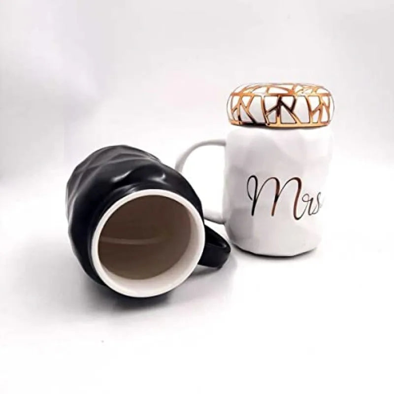 mr mrs diamond ceramic couple mugs with lids image5