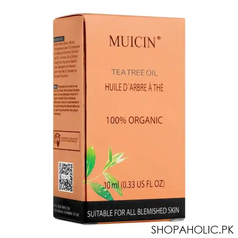 muicin 100% organic tea tree oil, suitable for blemished skin, 10ml main image