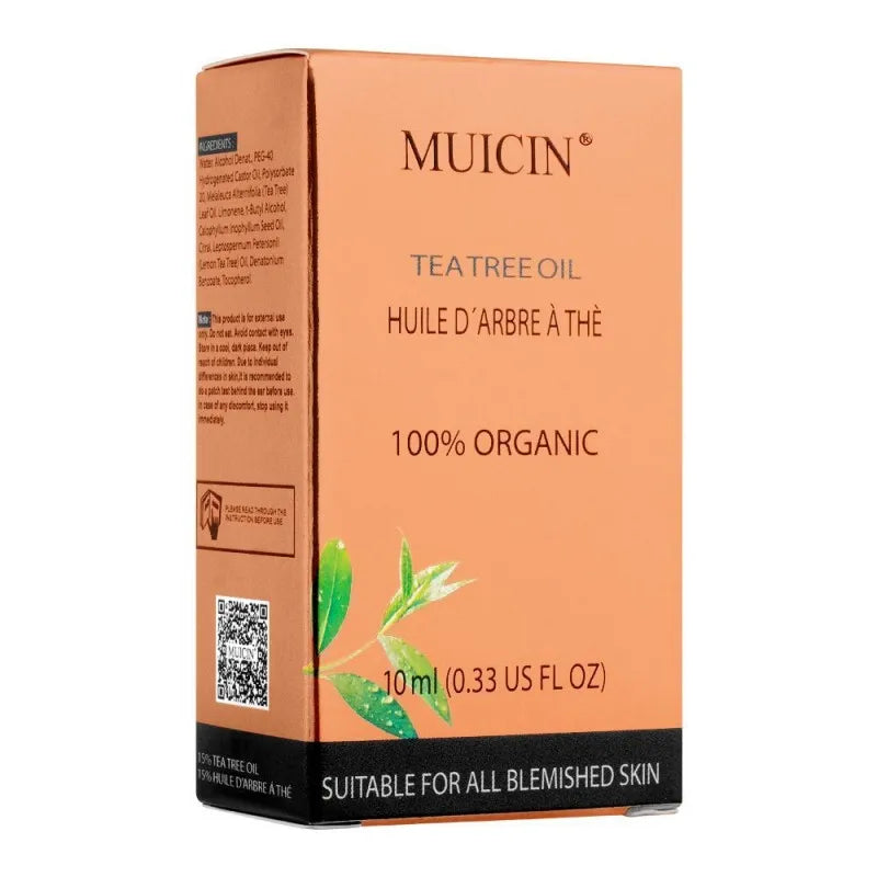 muicin 100% organic tea tree oil, suitable for blemished skin, 10ml main image