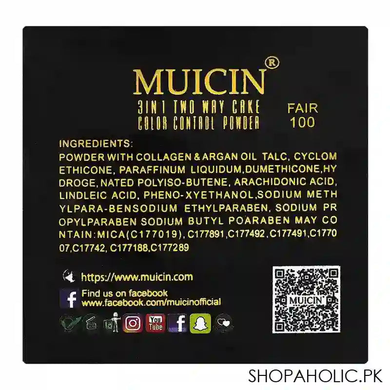 Muicin 3-In-1 Two Way Cake Color Control Compact Face Powder, 100 Fair - Image 3