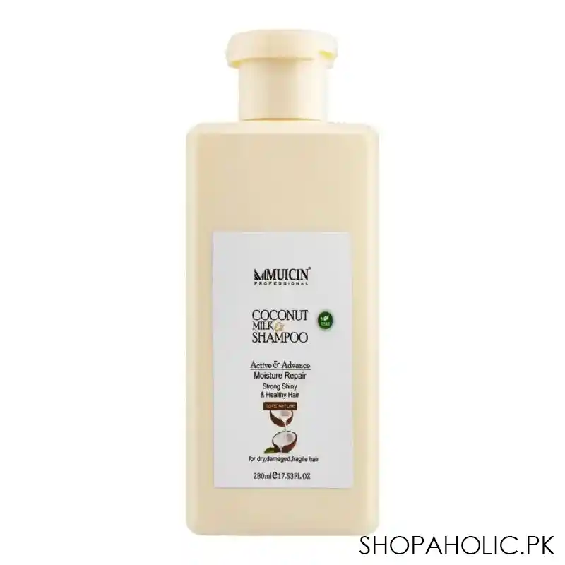 muicin coconut milk oil vegan moisture repair shampoo, for dry, damaged & fragile hair, 280ml main image