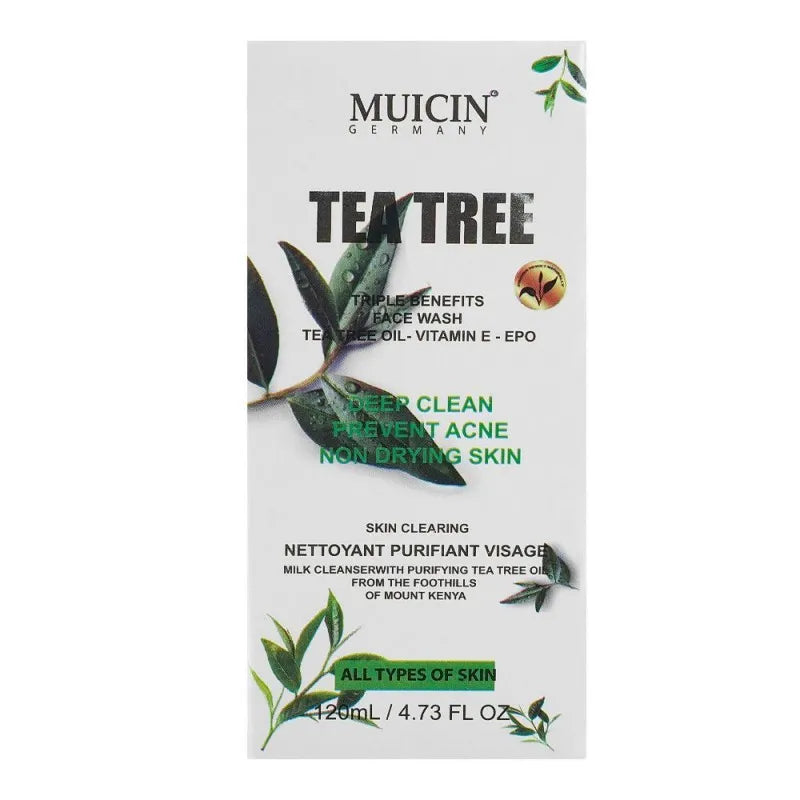 muicin tea tree triple benefits deep clean face wash, for all skin types, 120ml main image