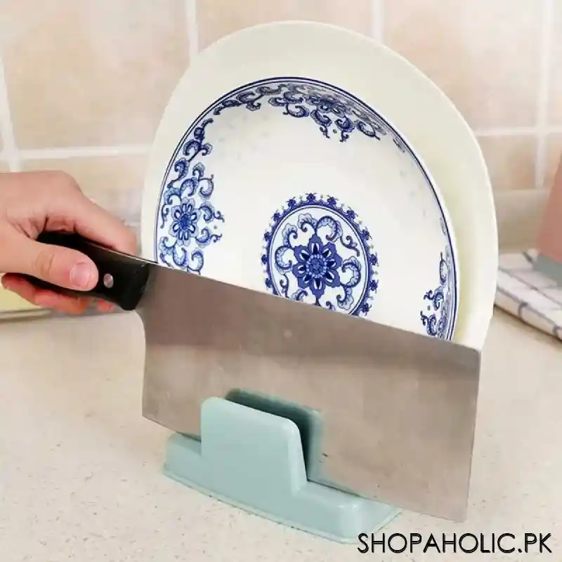 multi purpose stand for cutting board, pot pan lid cover, knife and plate holder image6