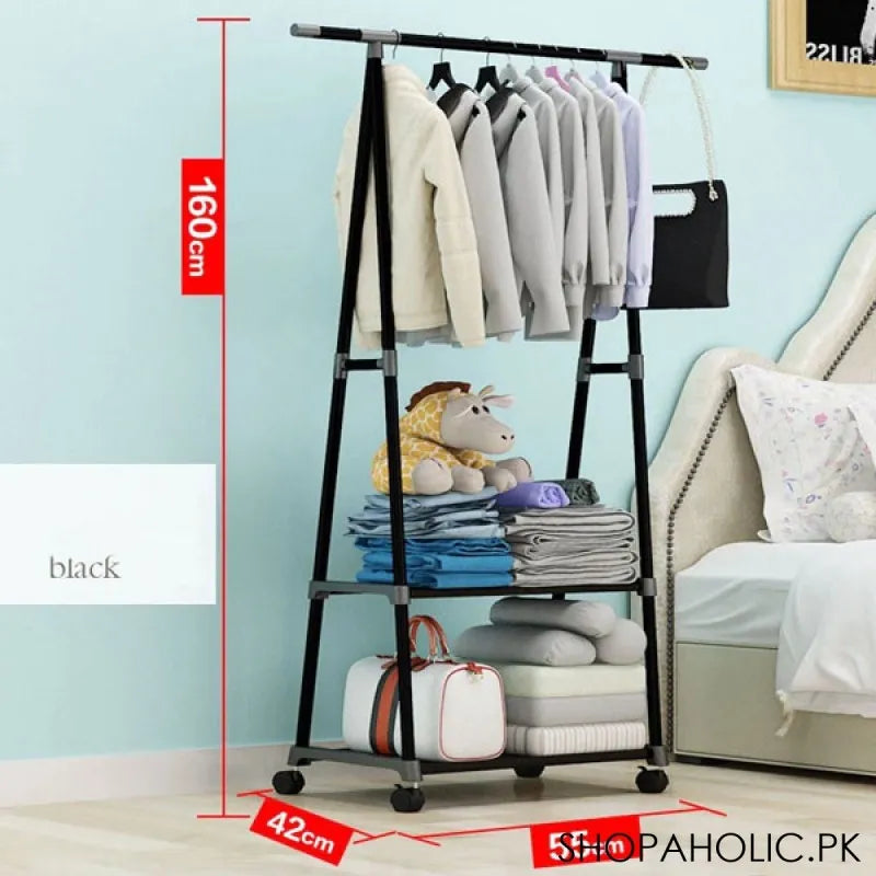 multifunction triangle floor standing clothes rack with wheel image4