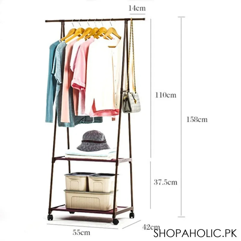 multifunction triangle floor standing clothes rack with wheel image6