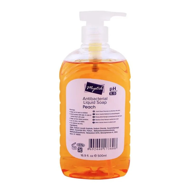 mystik anti bacterial liquid soap, peach 500ml image2