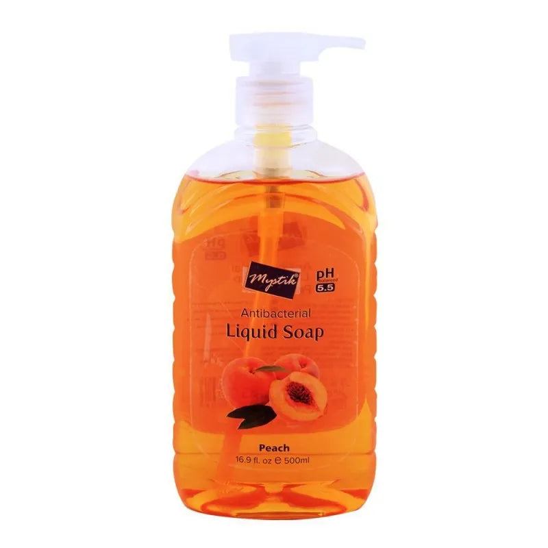 mystik anti bacterial liquid soap, peach 500ml main image