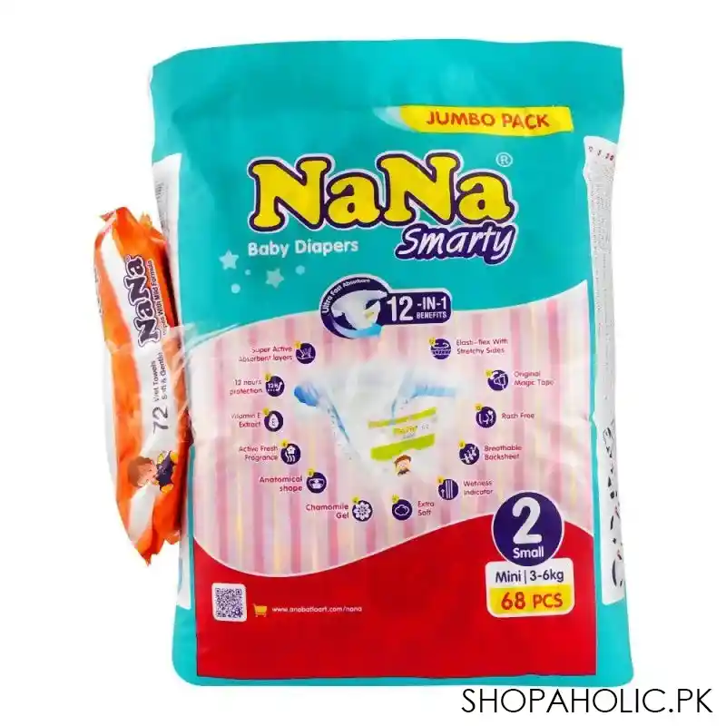 nana smarty baby diapers, no. 02 small, 3 6 kg, 68 pack image2