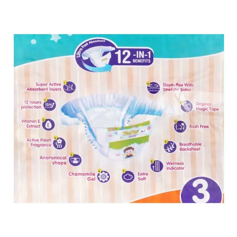 nana smarty baby diapers, no. 3, medium, 6 11 kg, 60 pack image3