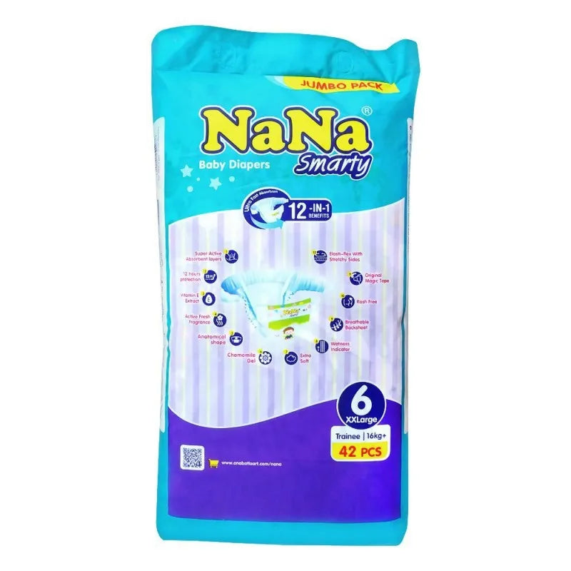 nana smarty baby diapers trainee, 16 kg+ no. 6, xxlarge, 42 pack image2