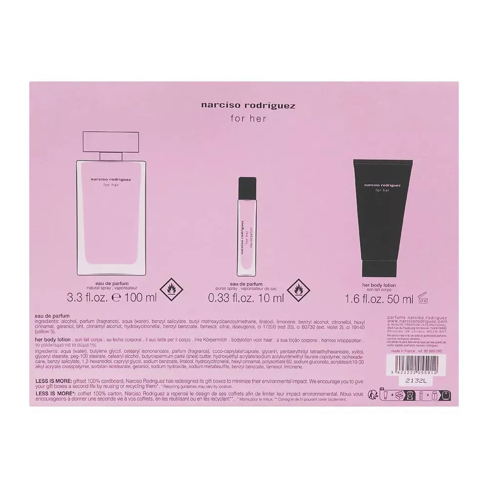 narciso rodriguez for her set eau de parfum 100ml + eau de parfum 10ml + body lotion, 50ml image3