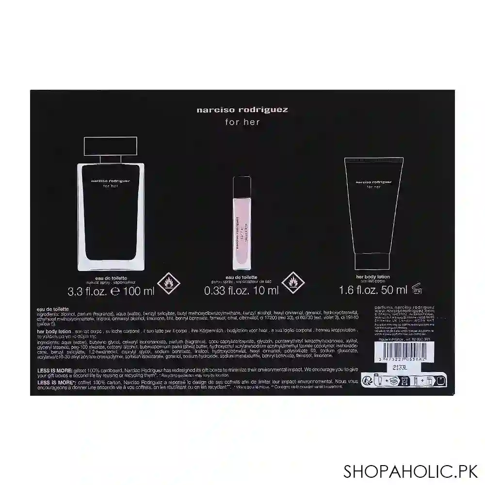 narciso rodriguez for her set eau de toilette 100ml + eau de toilette 10ml + body lotion, 50ml image3