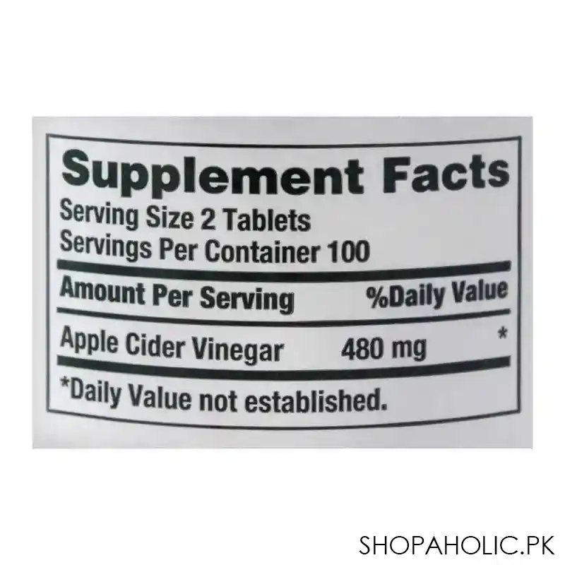 nature's bounty apple cider vinegar, 480mg, 200 tablets, vegetarian dietary supplement image3