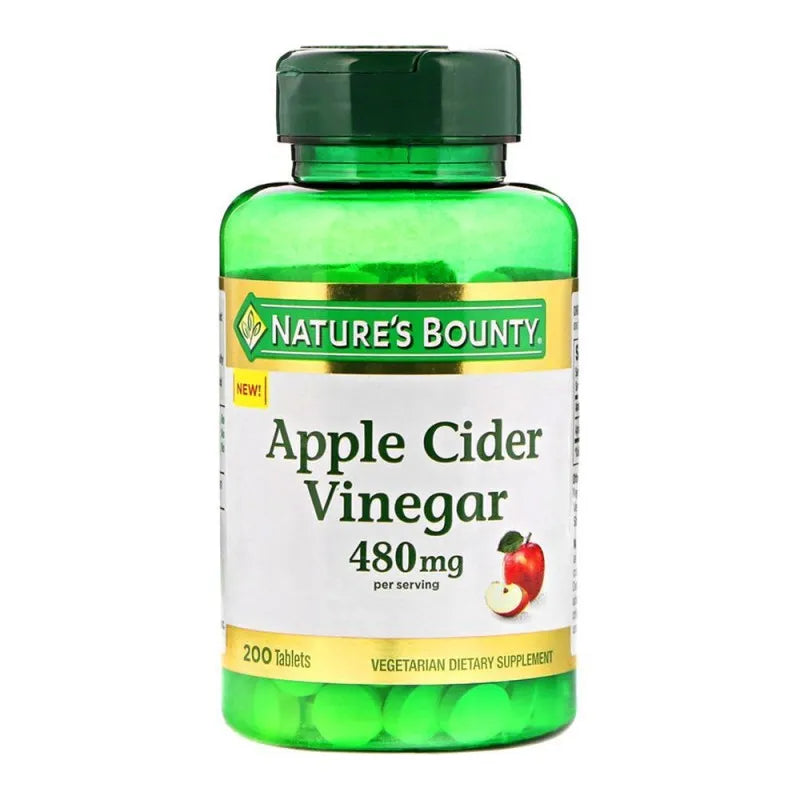 nature's bounty apple cider vinegar, 480mg, 200 tablets, vegetarian dietary supplement main image