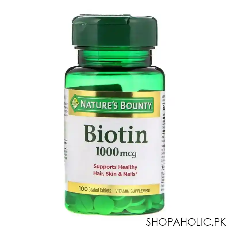 nature's bounty biotin, 1000mcg, 100 coated tablets, vitamin supplement main image