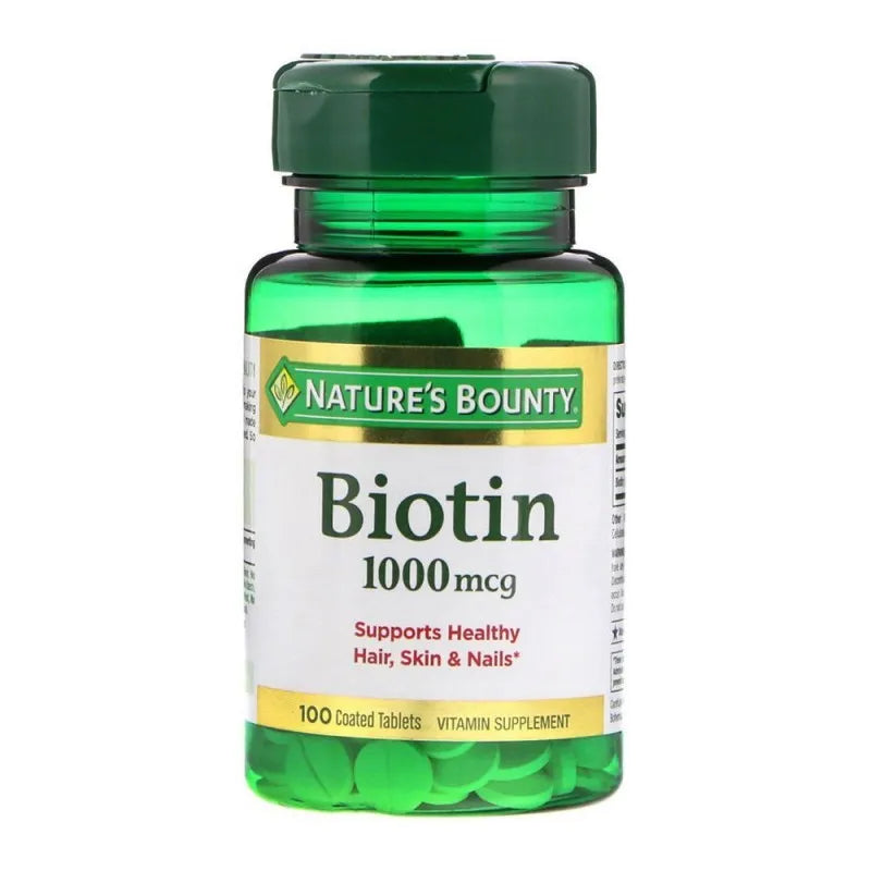 nature's bounty biotin, 1000mcg, 100 coated tablets, vitamin supplement main image