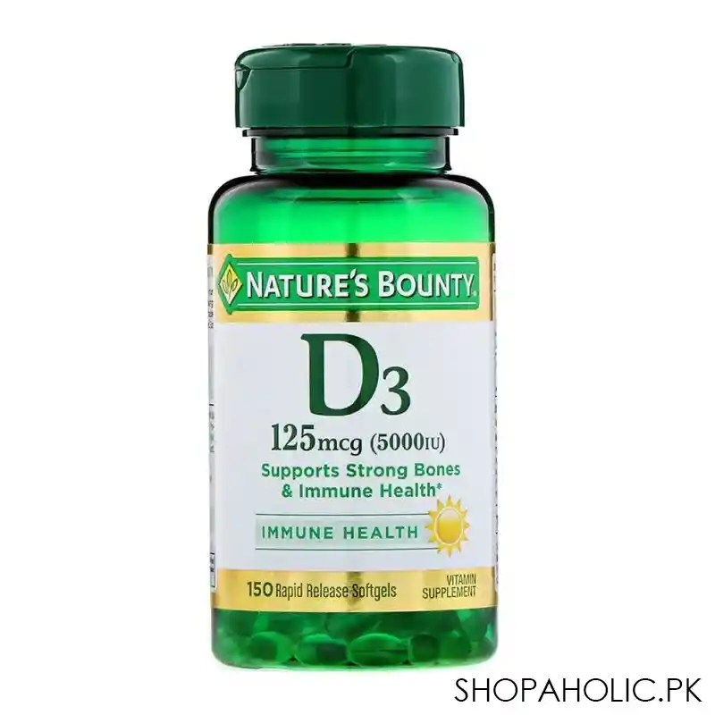 nature's bounty d3 5000iu, 150 softgels, vitamin supplement main image