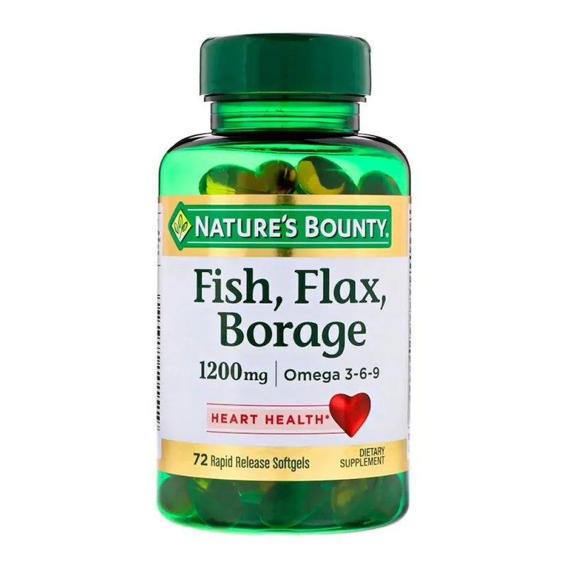 nature's bounty fish, flax & borage, 1200mg, 72 softgels, dietary supplement main image