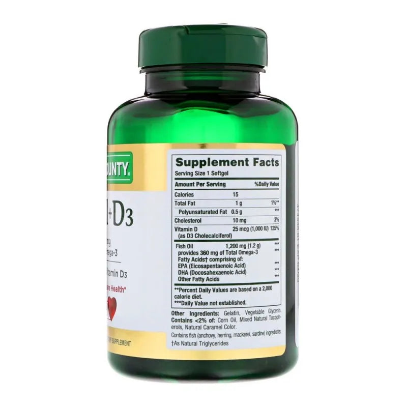 nature's bounty fish oil + d3, 1200mg + 1000iu, 90 softgels, dietary supplement image2