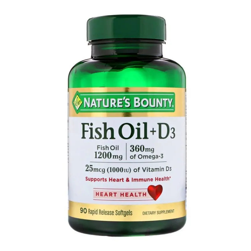 nature's bounty fish oil + d3, 1200mg + 1000iu, 90 softgels, dietary supplement main image