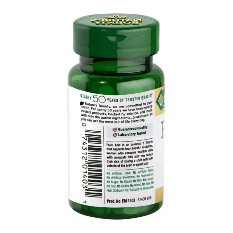 nature's bounty folic acid, 400mcg, 250 tablets, vitamin supplement image2