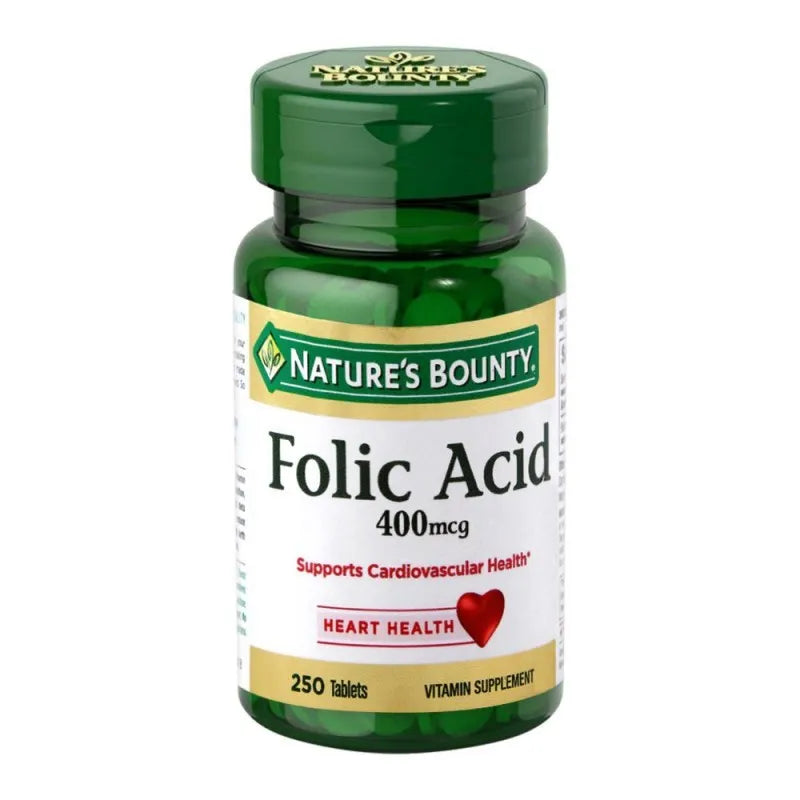 nature's bounty folic acid, 400mcg, 250 tablets, vitamin supplement main image