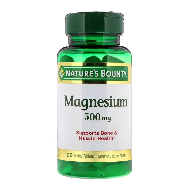 nature's bounty magnesium, 500mg, 100 coated tablets, mineral supplement main image