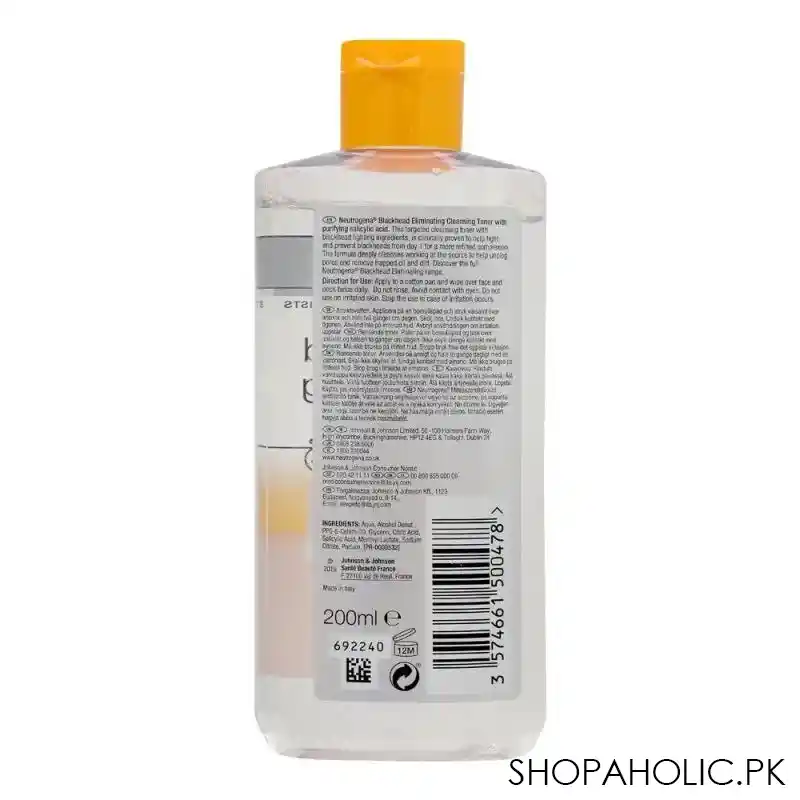 neutrogena blackhead eliminating oil free cleansing toner, 200ml image2