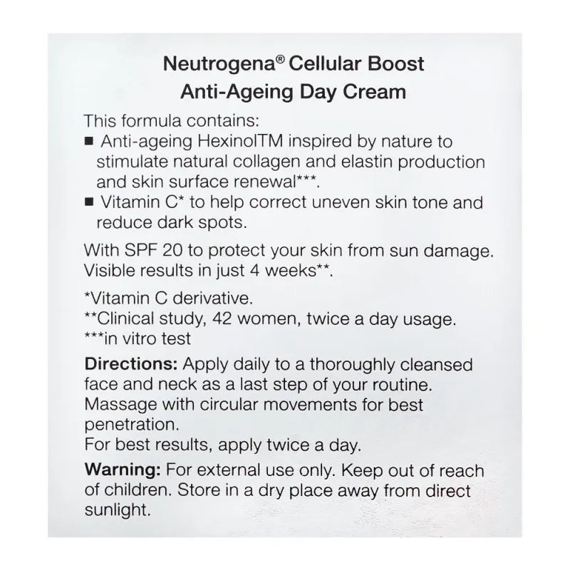 neutrogena cellular boost anti ageing day cream, spf 20, 50ml image2