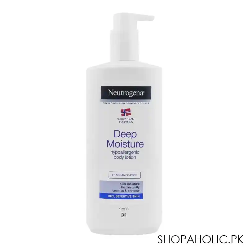 neutrogena deep moisture hypoallergenic body lotion, for dry & sensitive skin, fragrance free, 400ml main image