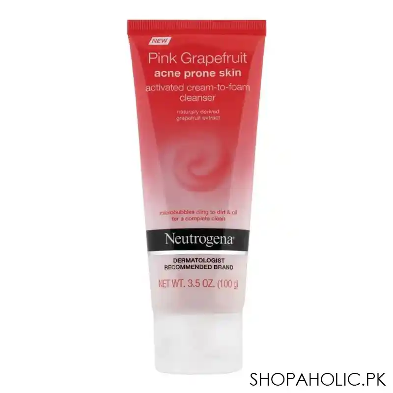 neutrogena pink grapefruit acne prone skin activated cream to foam cleanser, 100g main image