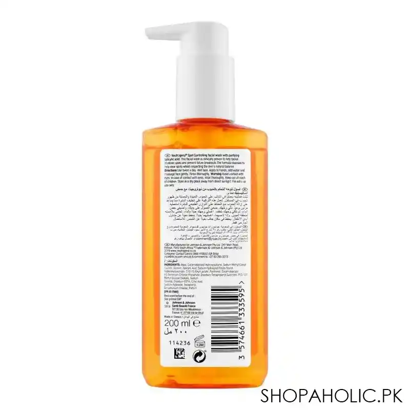 neutrogena spot controlling facial wash, oil free, 200ml image3