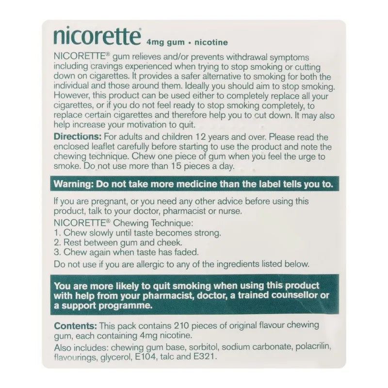 nicorette original flavour gum, 4g, 1 strip (15 tablets) image4