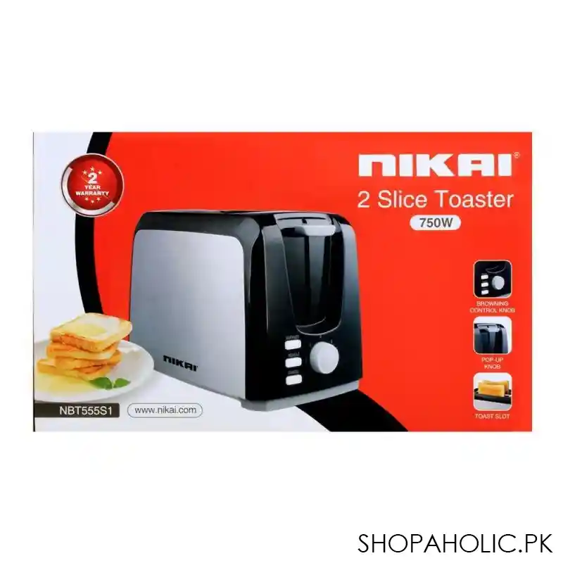 nikai 2 slice toaster, 750w, nbt555s1 image3