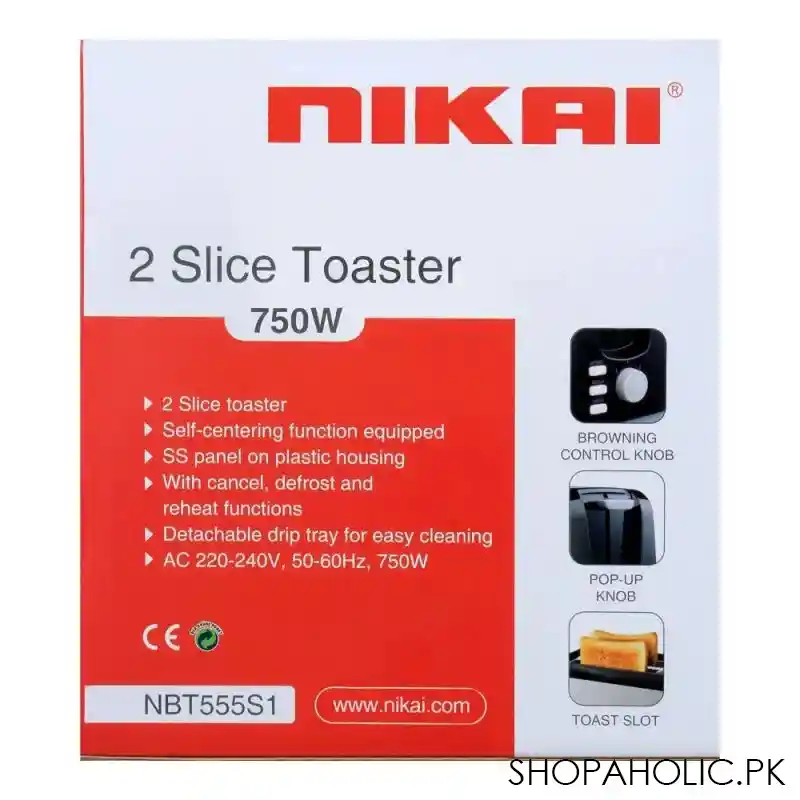 nikai 2 slice toaster, 750w, nbt555s1 image4