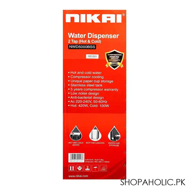 Nikai 2 Tap Hot & Cold Water Dispenser, NWD-5000BSS - Image 3