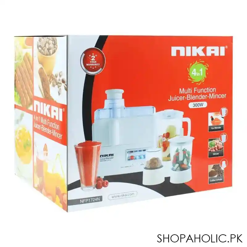 nikai 4 in 1 juicer, blender, grinder & mincer, 300w, nfp1724n image2