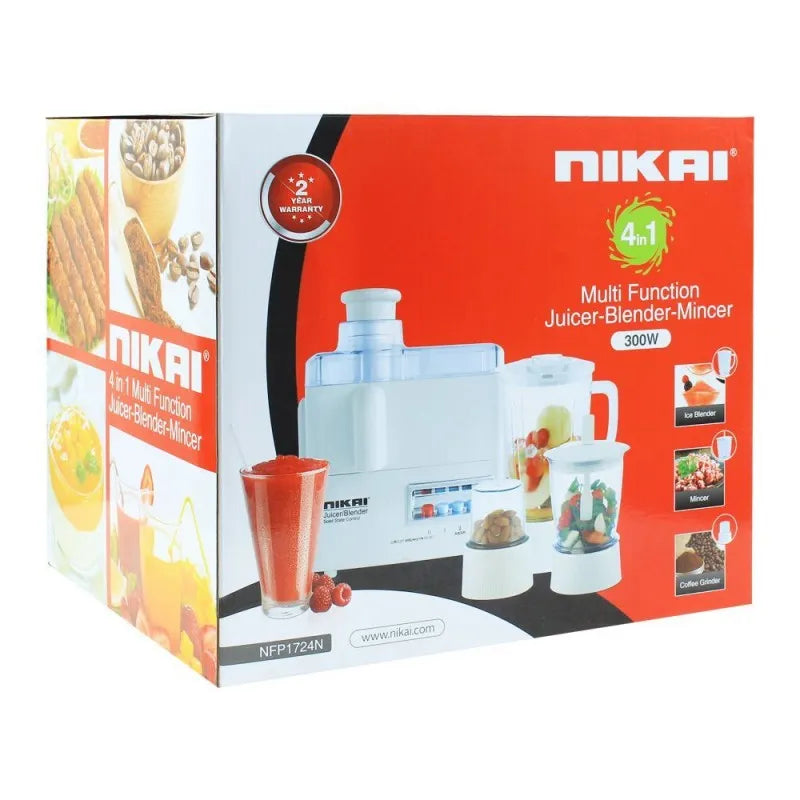 nikai 4 in 1 juicer, blender, grinder & mincer, 300w, nfp1724n image2