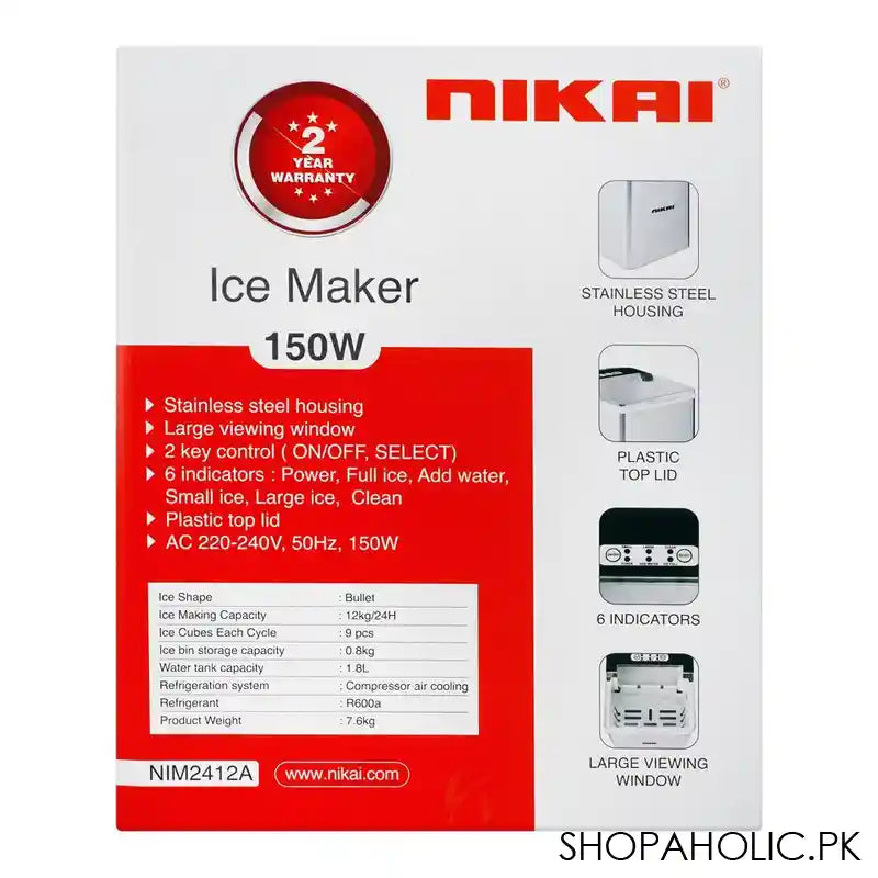 Nikai Ice Maker, 150W, 6 Indicators, Stainless Steel Housing, NIM-2412A - Image 5