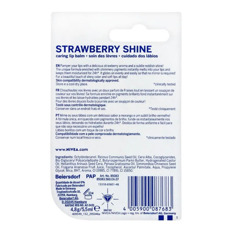 nivea 24h melt in moisture lip balm, strawberry shine image2