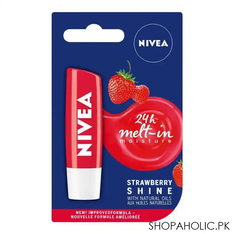 nivea 24h melt in moisture lip balm, strawberry shine main image