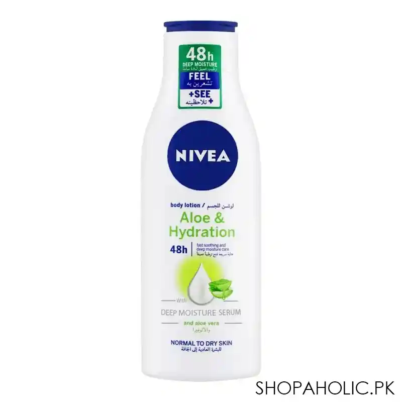 nivea 48h aloe & hydration body lotion, with deep moisture serum, normal to dry skin, 250ml main image